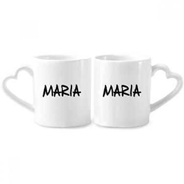 Imagem de Conjunto de canecas especiais de porcelana para casal, manuscrito, nome inglês, maria, coração