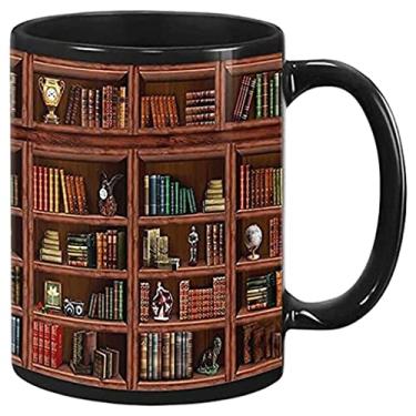 Imagem de Fenteer C Handle Bookshelf Mug Literature Library Lover Mug Cup Reading Ceramic Library Bookshelf Mug Book Lover Mug Librarian Mug Lover Teacher