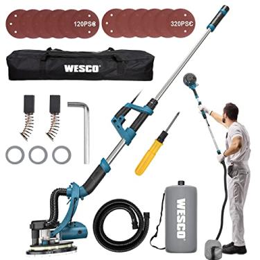 Imagem de WESCO Lixadeira de parede elétrica 750W com sistema de vácuo automático de mangueira de poeira 6 velocidades variáveis extensíveis alça de alumínio luz LED bolsa coleção poeira 12