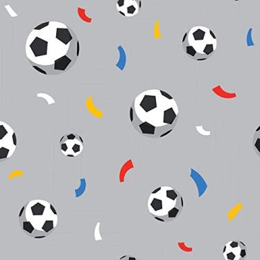Imagem de Quartinhos Papel de Parede Cinza Bolas de Futebol e Confete 57x270cm