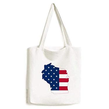 Imagem de Wisconsin America Map Stars Stripes Flag Shape Tote Canvas Bag Shopping Satchel Casual Handbag
