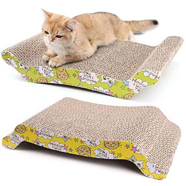 Imagem de PrimePets Prancha arranhadora para gatos, pacote com 2 unidades de papelão arranhador para gatos, arranhador para gatos em ambientes internos, sofá-cama, reversível ondulado, erva de gato incluída