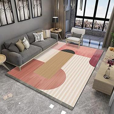 Imagem de jia cool Tapetes para sala de estar abstratos estilo boho retrô contemporâneo, tapetes antiderrapantes para ambientes internos/externos, 80 x 120 cm, geometria-199