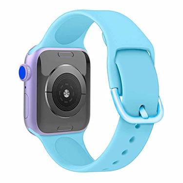 Imagem de Pulseira Silicone Moderna compatível com Apple Watch 45mm 44mm e 42mm - Marca LTIMPORTS (Azul Claro - Tamanho M/L [G])