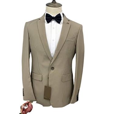 Imagem de Ternos masculinos, blazer de casamento, um botão, casaco esportivo de negócios 2 peças sólido formal, cáqui, 3GG (56/40)