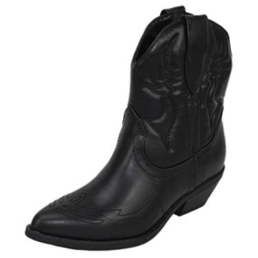 Imagem de Soda Bota feminina cowgirl cowboy western costurada cano baixo bico fino bota curta Rigging-P, Preto, 9