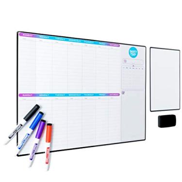 Imagem de SmartyPlans Calendário magnético extra grosso semanal apagável a seco para geladeira: planejador de duas semanas de 43 x 33 cm e quadro branco de 15 x 23 cm, 4 marcadores de ponta fina e borracha com ímãs. Resistente a manchas. Enviado plano.