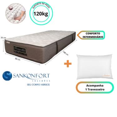 Imagem de Colchão Sankonfort Tranquillité Solteiro 88x188x30 + 1 Travesseiro Fibra