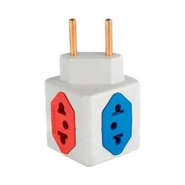 Imagem de KIT Com 10 Adaptadores Benjamim Cubo 3D Com 3 Entradas de Tomada 10 Amperes E 1 Entrada de Tomada 20 Amperes Colorido Vermelho Azul Plug Padrão Novo 3 Pinos Resistente PREMIUM ONYK