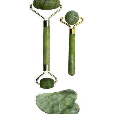 Imagem de Kit Rolo E Mini Rolo Massageador Facial + Pedra Jade Gua Sha