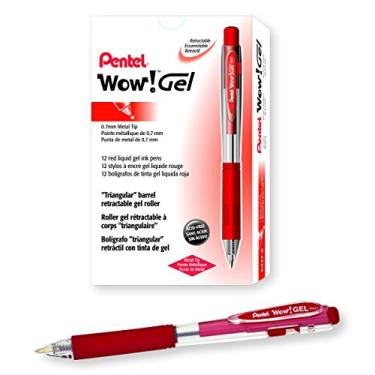 Imagem de Pentel Wow! Canetas de rolo de gel retrátil, ponta média, 0,7 mm, barril transparente, tinta vermelha, pacote com 12