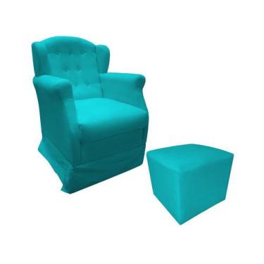 Imagem de Poltrona Cadeira De Amamentação Com Balanço E Puff Manu Suede Azul Tif