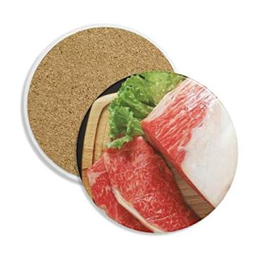 Imagem de Porta-copos de cerâmica com textura de alimentos de carne crua de cordeiro, suporte para caneca, pedra absorvente para bebidas, presente de 2 peças