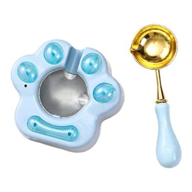 Imagem de menolana Aquecedor elétrico de selo de cera e colher, selo de cera, forno de vedação, aquecedor de cera para convites de casamento, envelopes, faça você mesmo, azul