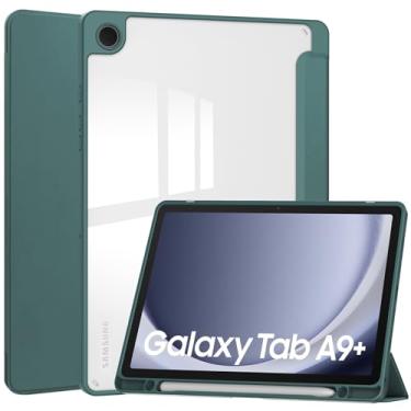 Imagem de Capa fina resistente compatível com Samsung Galaxy Tab A9 Plus SM-X210/SM-216/SM-X218 11 polegadas com parte traseira transparente transparente e capa de moldura TPU à prova de choque, suporta