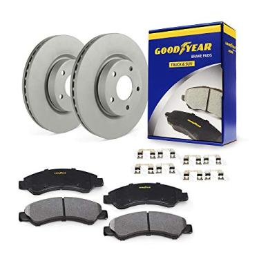 Imagem de Goodyear Freios PRK67808F | Kit de freio dianteiro com par (2) de rotores de freio revestidos com AntiOx e pastilhas de freio de cerâmica de carbono para Nissan Frontier 20-05, Pathfinder 12-05,