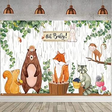 Imagem de Woodland Baby Shower Backdrop Banner Large Fabric Jungle Animals Theme Oh Baby Birthday Party Decorations Woodland Creature Photography Background for Boy or Girl Welcome Party