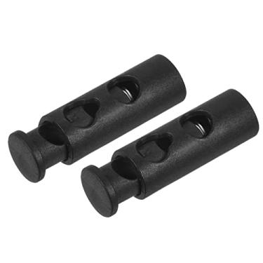 Imagem de METALLIXITY Trava de cabo de mola 6 peças, clipes de extremidade de furo duplo de plástico - para cordões, roupas, cadarços, bolsas, barraca, preto