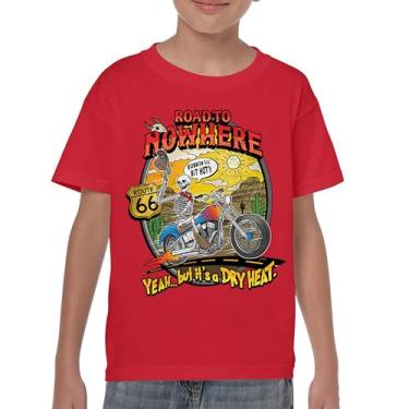 Imagem de Camiseta juvenil Road to Nowhere But its a Dry Heat Funny Skeleton Biker Ride Motorcycle Skull Route 66 Southwest Kids, Vermelho, GG