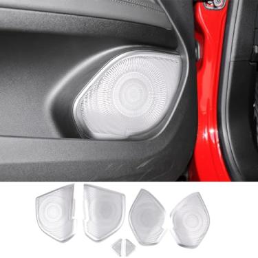 Imagem de Acabamento de capa de alto-falante de porta interior de carro estilo aço inoxidável cromado compatível com acessórios Alfa Romeo Stelvio 2017-2024