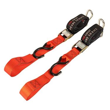Imagem de PRO CAKEN 2 peças de alça de amarração macia de motocicleta de 3,8 cm de largura - 2,12 m - 680 kg de força de ruptura, adequada para carga móvel, equipamento de gramado, eletrodoméstico, motocicleta, com gancho em S premium e mecanismo de catraca - laranja