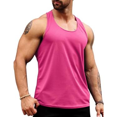Imagem de Babioboa Camiseta regata masculina de malha de secagem rápida musculação camiseta sem mangas Y-Back Workout Sports Fitness, Vermelho rosa, GG