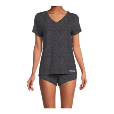 Imagem de Calvin Klein Conjunto de camiseta e shorts femininos confortáveis com decote em V, Cinza, G