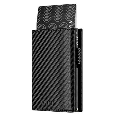 Imagem de Carteira com porta-cartões com bolso para moedas VULKIT, fecho magnético, cartões pop-up com janela de identidade, carteira de couro para dinheiro e cartões de crédito, One Size, Contemporâneo