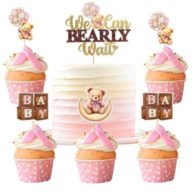 Imagem de MEMOVAN Bear Baby Shower Cupcake Toppers 25pcs We Can Bearly Wait Cake Cupcake Topper Bear Cake Cupcake Decoration for Baby Girl We Can Bearly Wait Bear Theme Birthday Baby Shower Gender Reveal Party