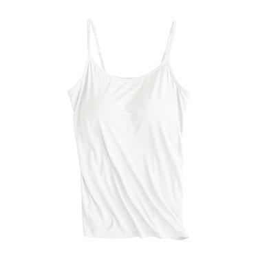 Imagem de Regatas com sutiãs embutidos para mulheres alças finas ajustáveis camiseta verão atlético treino básico camisetas, Branco, 4G