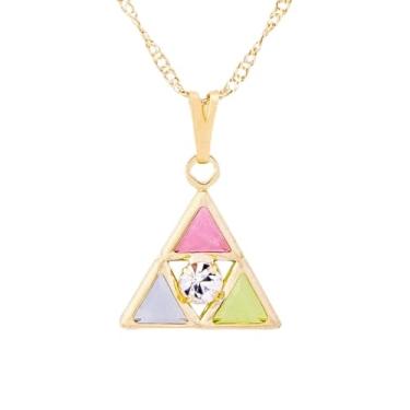 Imagem de Colar Triângulo com Pedras Coloridas 15mm - Sunshine Cristais Cor:Ouro
