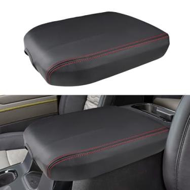 Imagem de INTGET Capa de apoio de braço de couro para Chevy Silverado e GMC Sierra 2019-2024, tampa do console central, protetor de caixa de descanso de braço (pontos vermelhos, assento concha Silverado