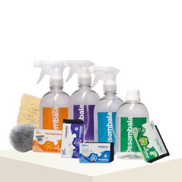 Imagem de Kit Limpeza Poderosa Desembala: Limpa Pisos, Banheiro, Multiuso, Vidros, Desengordurante. Cruelty Free, Vegano, Alto rendimento. Inclui Esponja Inox e Bucha vegetal. Casa impecável!