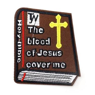 Imagem de Bíblia Sagrada The Blood of Jesus Cover Me Cristo Cruz Cristã Deus 7,6 cm Ferro em Patch bordado para roupas