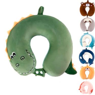 Imagem de Travesseiro de pescoço infantil para viajar, travesseiro de pescoço bonito de viagem com desenho atualizado para meninos e meninas, travesseiro de viagem de espuma de memória de avião para dormir de voo, acessórios portáteis de avião (Crocodilo)