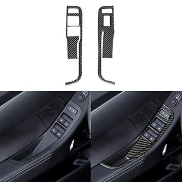 Imagem de PJFUS Adesivo de painel de interruptor de botão de elevação de janela interna de carro de fibra de carbono macio real acessórios interiores automotivos compatíveis com Camaro 2012 2013 2014 2015 preto