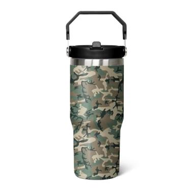 Imagem de qwpmvhsak Copo camuflado à prova de vazamento com tampa e palha, presentes de caça para homens e mulheres, 850.5 g Camo Flip Tumbler Travel Coffee Cup Mug Water Botter