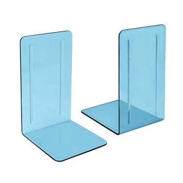 Imagem de Acrimet Bibliocanto Plástico Transparente, para Estantes, Prateleiras e Mesas, Suporte para Livros Cor Azul Clear, 2 Peças