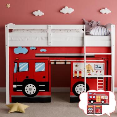 Imagem de YRDKB Beliche de caminhão de bombeiros - Cortinas premium e personalizáveis de desenho animado para crianças para melhorar a criação imaginativa cortinas de quarto (3 peças, completo)