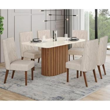 Imagem de Conjunto Sala Jantar Solana 160cm Canto Arredodado com Vidro + 6 Cadeiras Eloá Nature/Off White