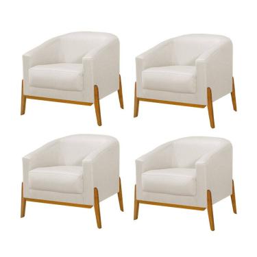 Imagem de Kit 4 Poltronas Living Base em Madeira Maciça Flórida Linho Crú