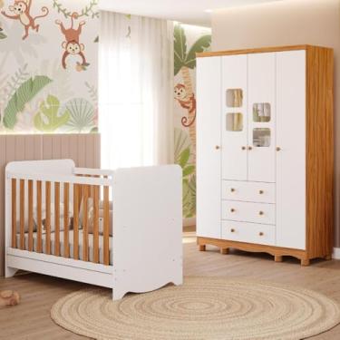Imagem de Quarto de Bebê Completo Berço Americano Ben 3 Em 1 Guarda Roupa 4 Portas 3 Gavetas Uli Móveis Peroba