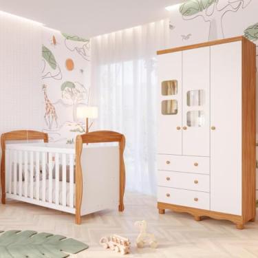Imagem de Quarto de Bebê Completo Berço Americano Marquesa 3 Em 1 Guarda Roupa Uli 3 Portas 3 Gavetas Branco Carvalho 100% MDF Móveis Peroba