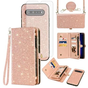 Imagem de Asuwish Capa de telefone para LG V60 ThinQ V60ThinQ 5G G9 fina Q carteira com zíper destacável com protetor de tela de vidro temperado alça flip suporte para cartão LGV60 V 60 60ThinQ 60V feminino