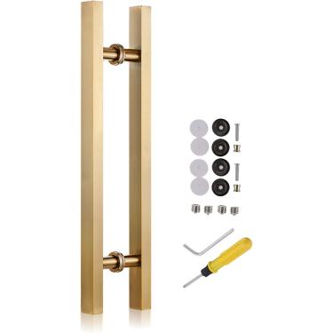 Imagem de Maçaneta da porta de entrada dourada, maçaneta da porta deslizante do celeiro de aço resistente/utensílios para portão de vidro, maçanetas internas da porta do chuveiro da cozinha de 20/24/4