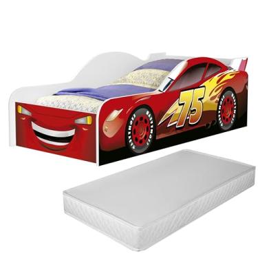 Imagem de Cama Carro Infantil Quarto Menino Criança Montessoriana Mcqueen Herois Cor Vermelho Com Colchão