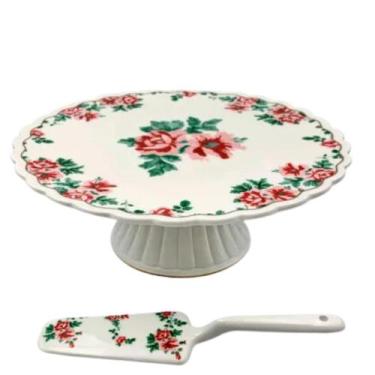 Imagem de Prato para Bolo e Doces c/Pé e Espatula Mon Cheri Porcelana 26x10,5cm 