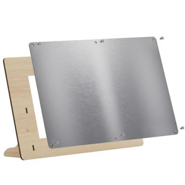 Imagem de Placa grande de aço inoxidável de 17,5 x 11,12 cm para ímãs, adesivo traseiro 3M, parafusos de montagem, ideal para prateleira magnética, suportes de especiarias, ímãs de geladeira. (prata, 17,5 x