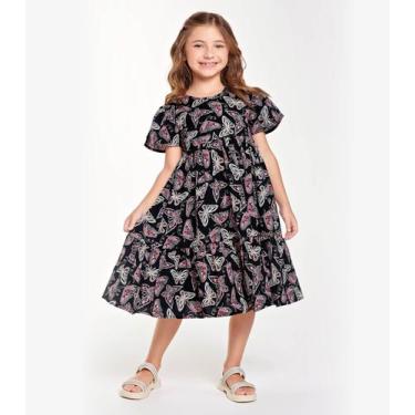 Imagem de Vestido Midi Infantil Borboletas Trick Nick Preto, 4, Preto