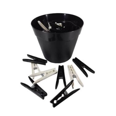 Imagem de Kit 40 Pregadores Roupas Plástico Com Baldinho Cesto Preto - Amor Lind